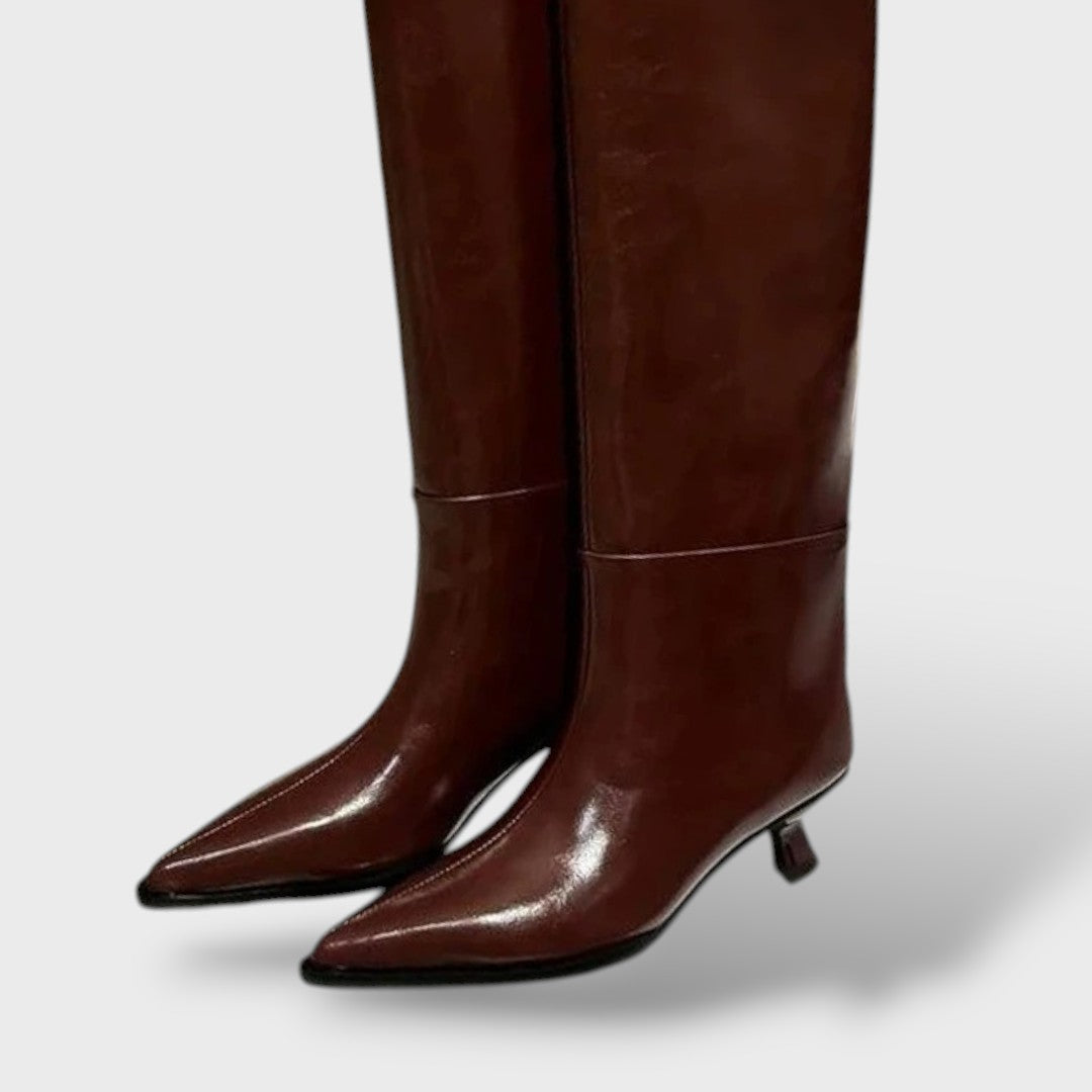 Botas Altas de Cuero con Tacón Bajo