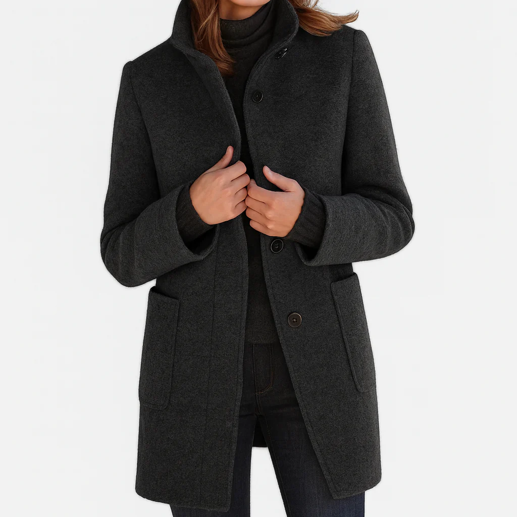 Leonora | Abrigo de Lana Midi, Gris Perla