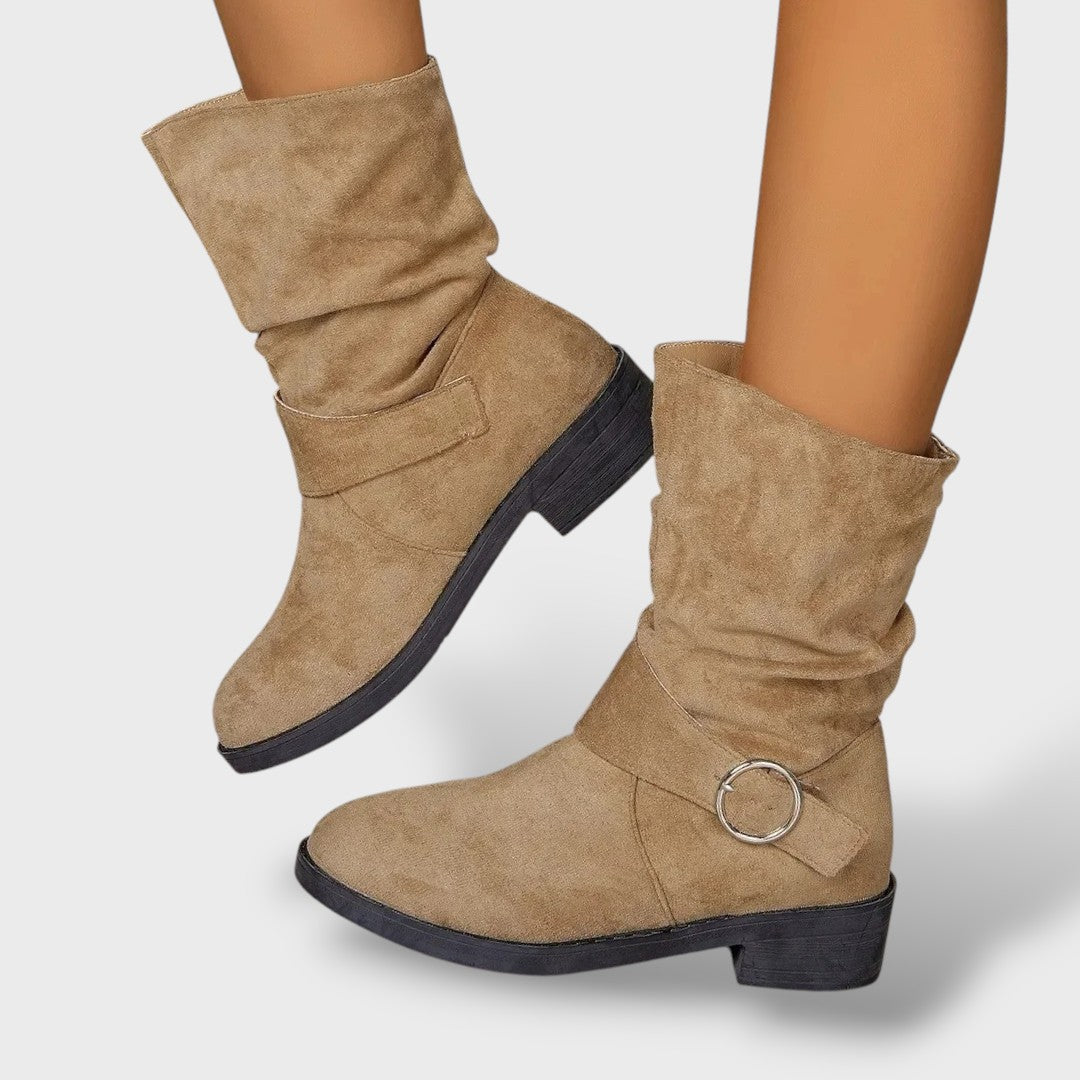 Botines de Antelina con Tacón Grueso Estilo Cowboy